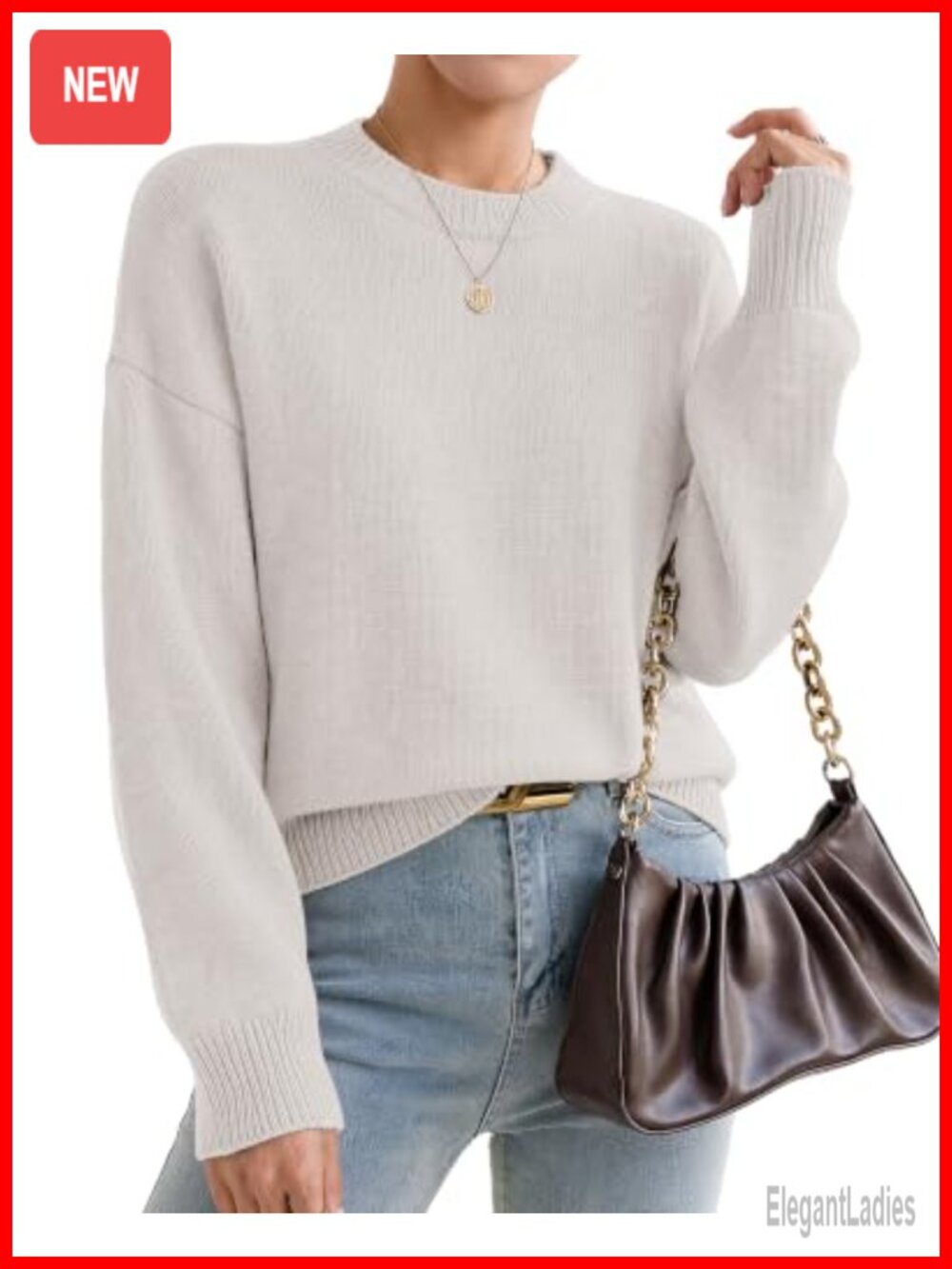 Oversized Cashmere Crewneck Pullover Sweater Loose Fit Fall Winter